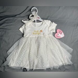White and Gold Baby Dress with Headband